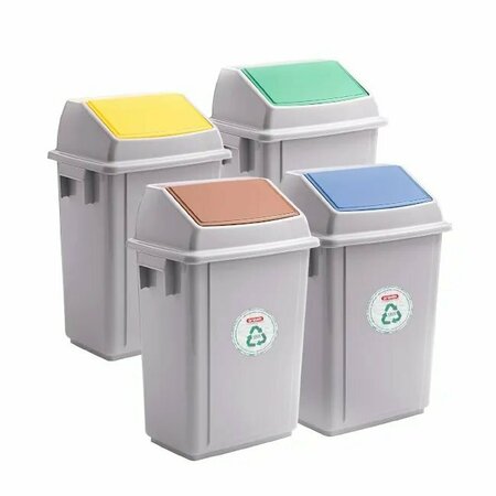 Araven Polypropylene Trash Bin with Pedal, 10.5 Gal, Grey, 4PK 40275